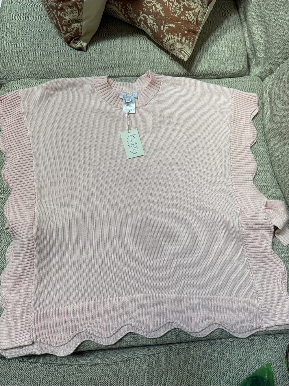 Mud Pie Light Pink Scallop-Edge Crewneck Sweater